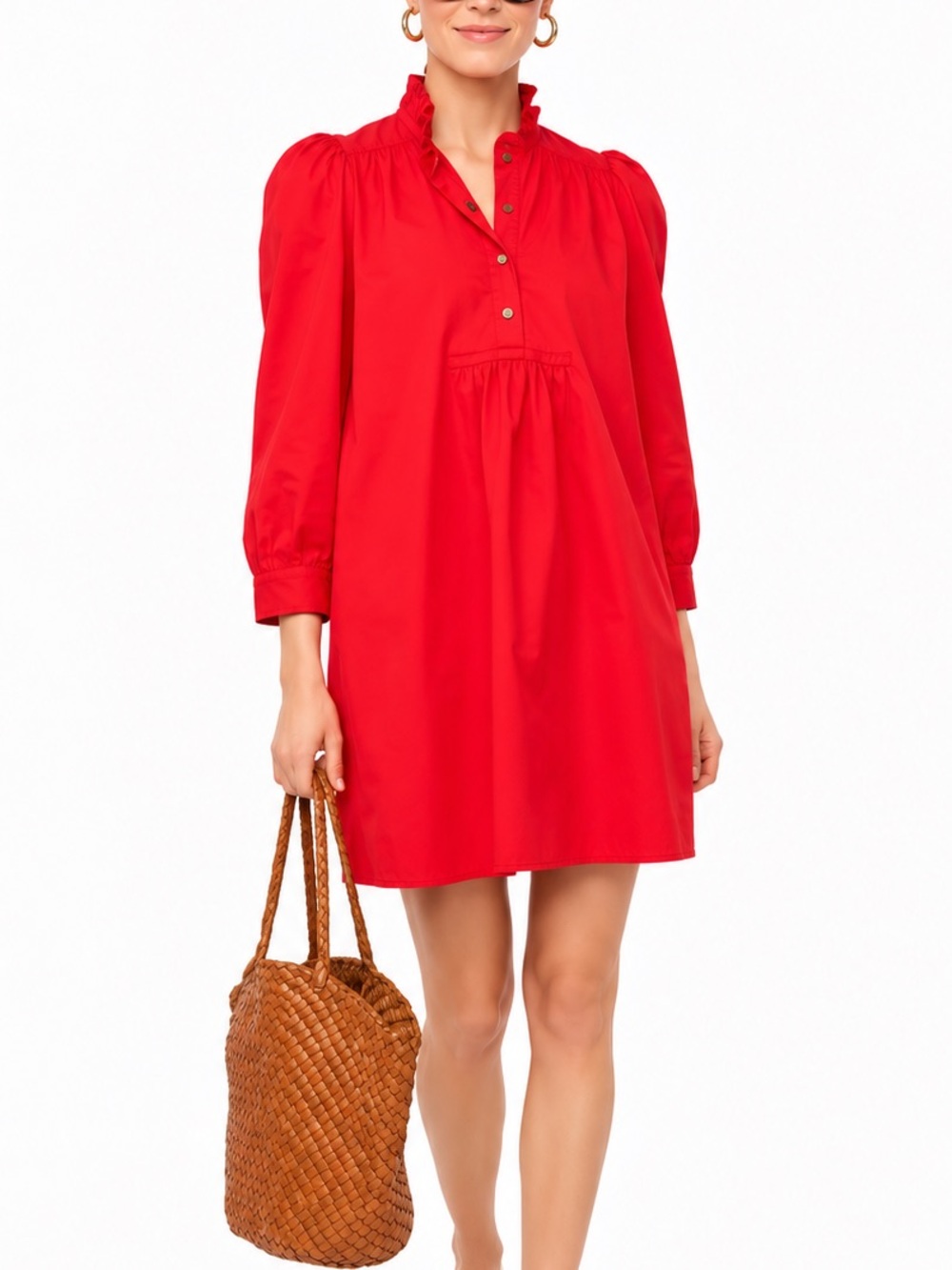 Tuckernuck Pomander Place Claiborne Red Cotton Ruffle Puff Sleeve Mini Dress XS